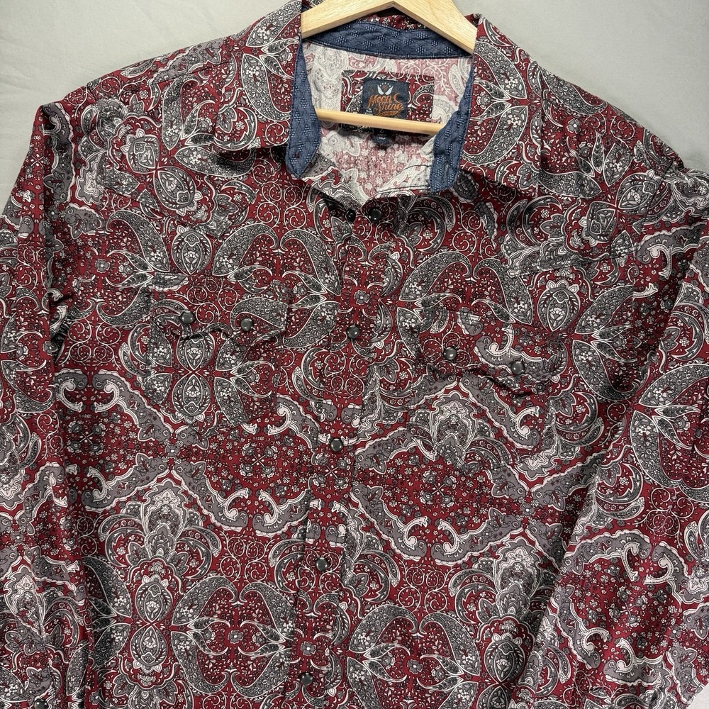Moon Shine Spirit Pearl Snap Shirt Men Large Red Paisley Sawtooth Pocket Western